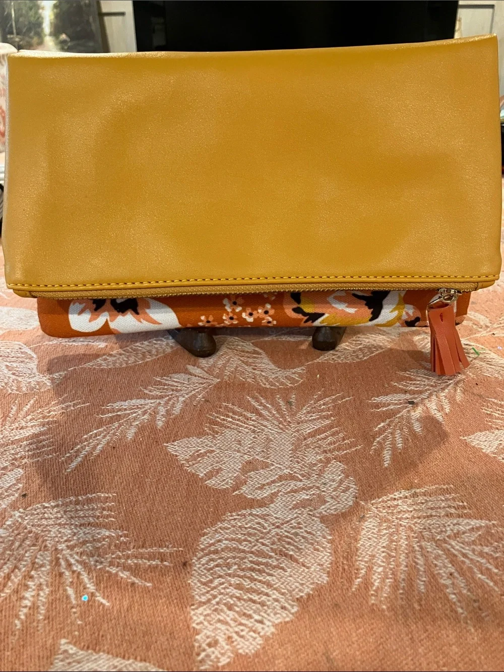 Rachel Pally Orange Floral Fold-Over Clutch with Yellow Trim